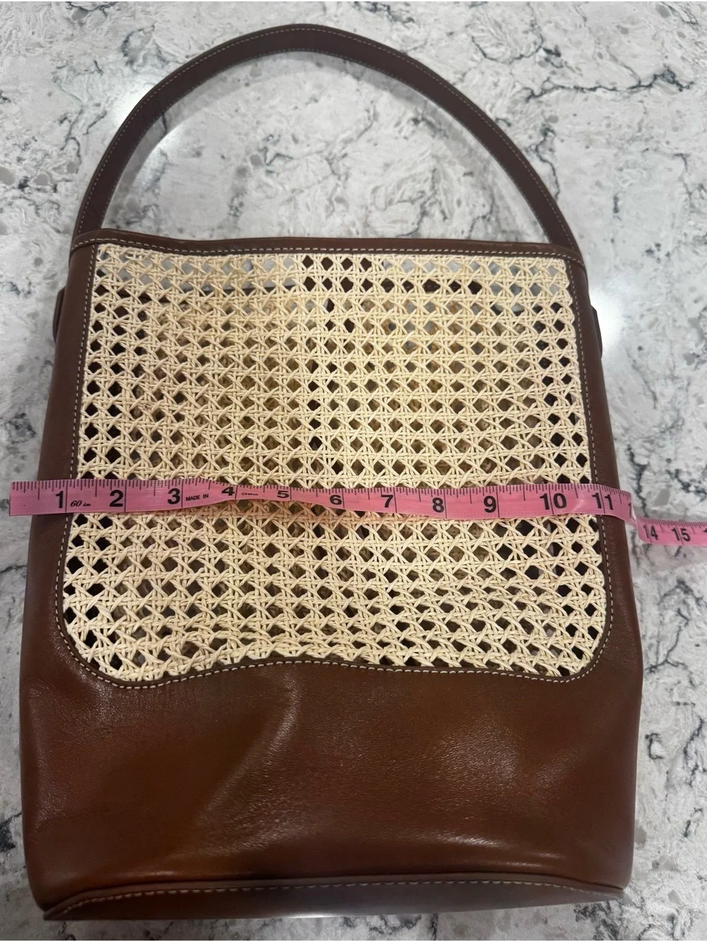 J Crew Berkeley Bucket Bag in faux raffia and leather NWT - Picture 5 of 11